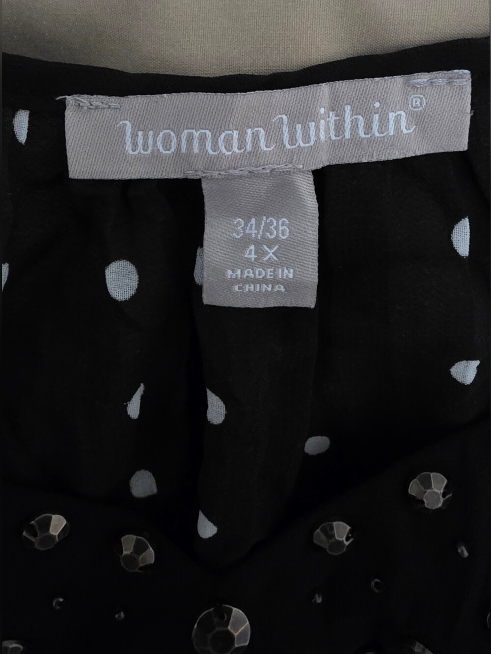 Woman Within Black White Polka Dot Studded V-Neck Pleated Bell Sleeves Size 4X - Picture 5 of 9